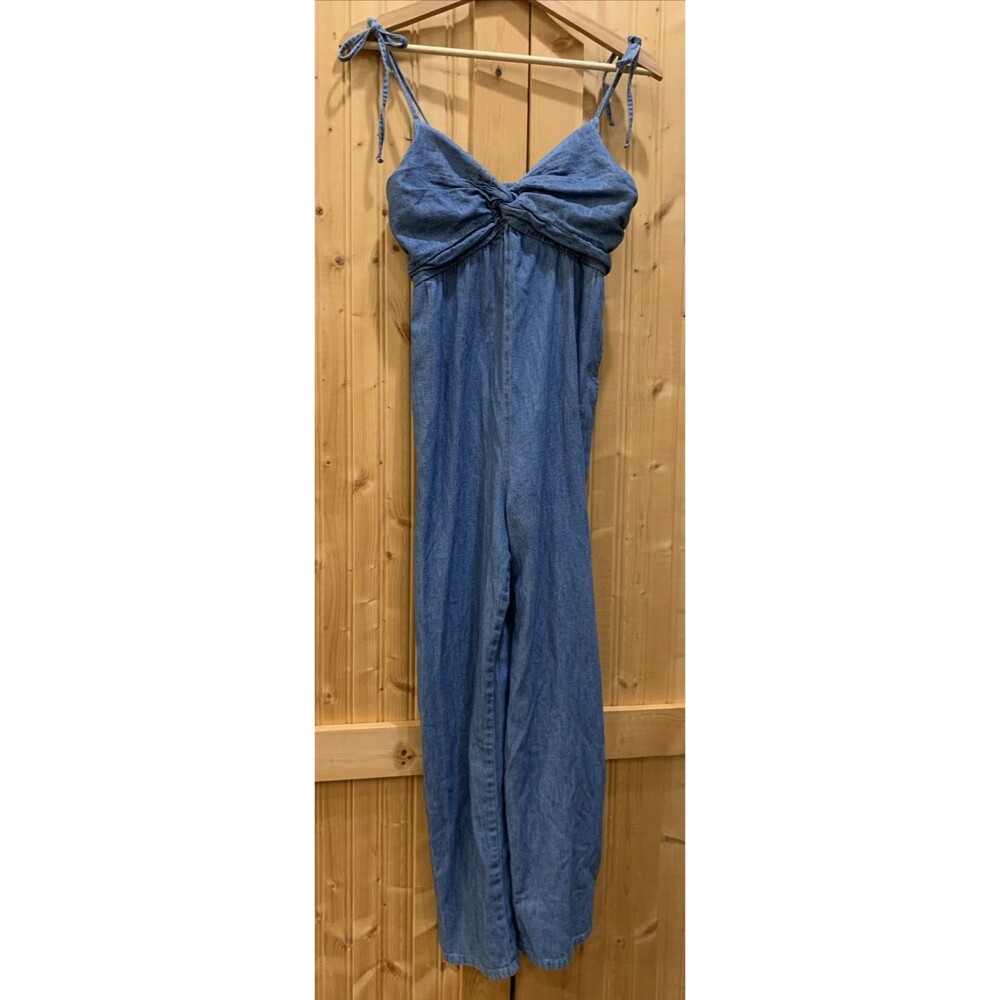 Old Navy Jumpsuit Womens XS Blue Chambray Twist Front Wide Leg Casual Pockets